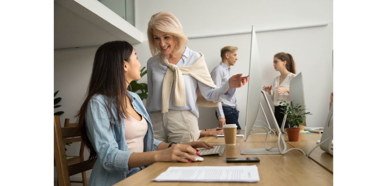 people chatting in an office